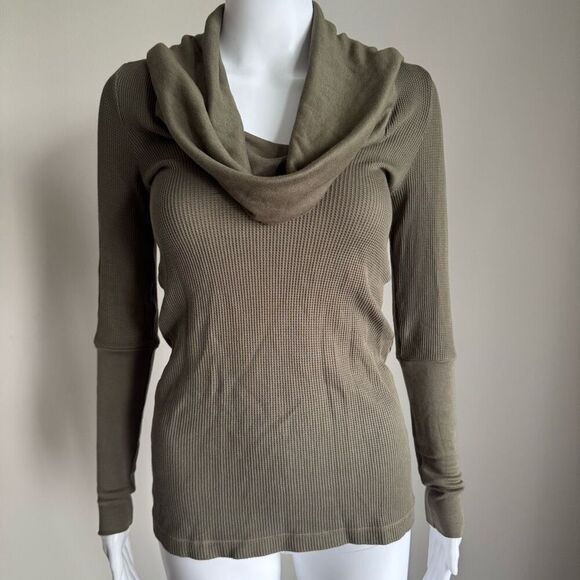 Splendid Cowl Neck Waffle Knit Top Olive Green Size S - Picture 1 of 6